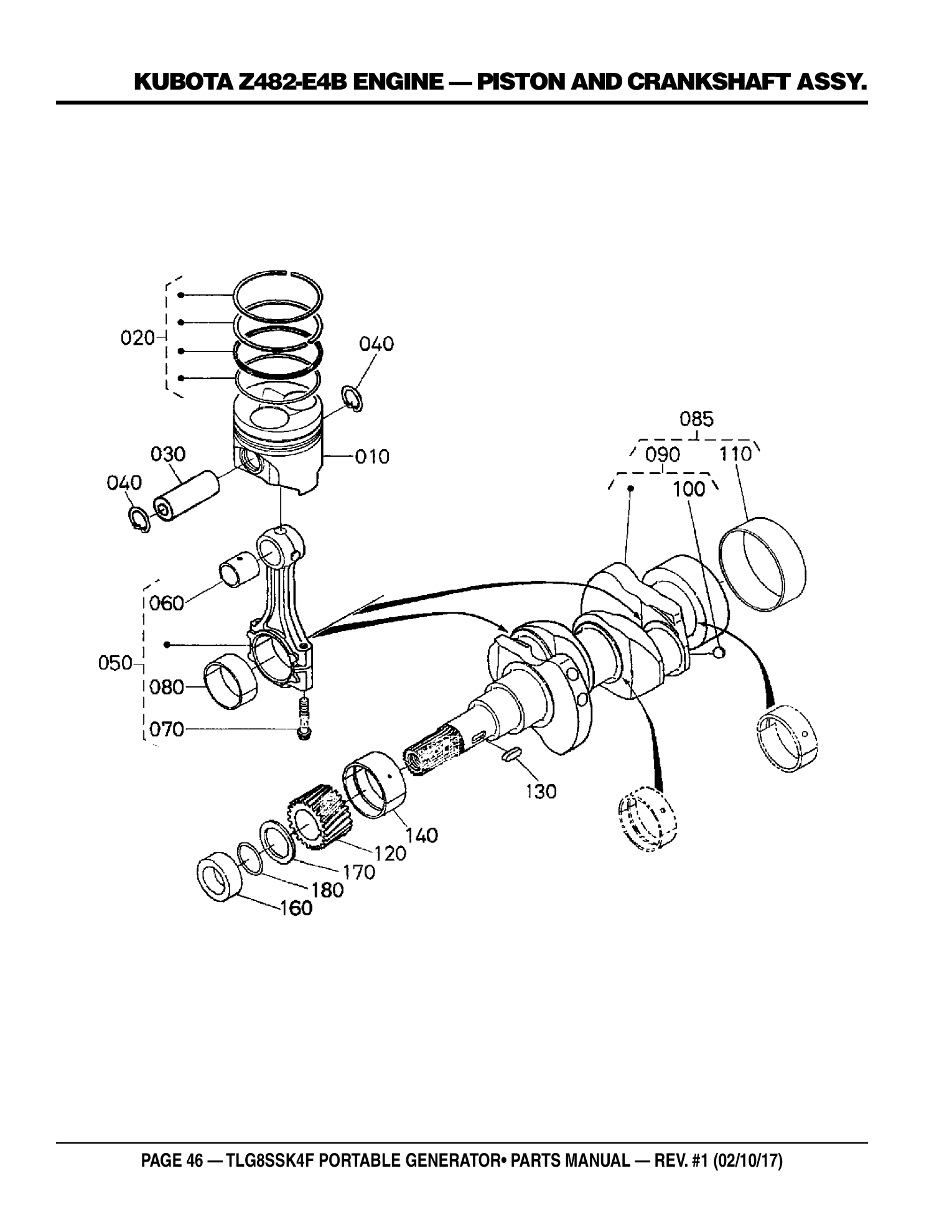 Multiquip TLG8SSK4F Generator KUBOTA Z482-E4B ENGINE - PISTON AND CRANKSHAFT ASSY. parts diagram