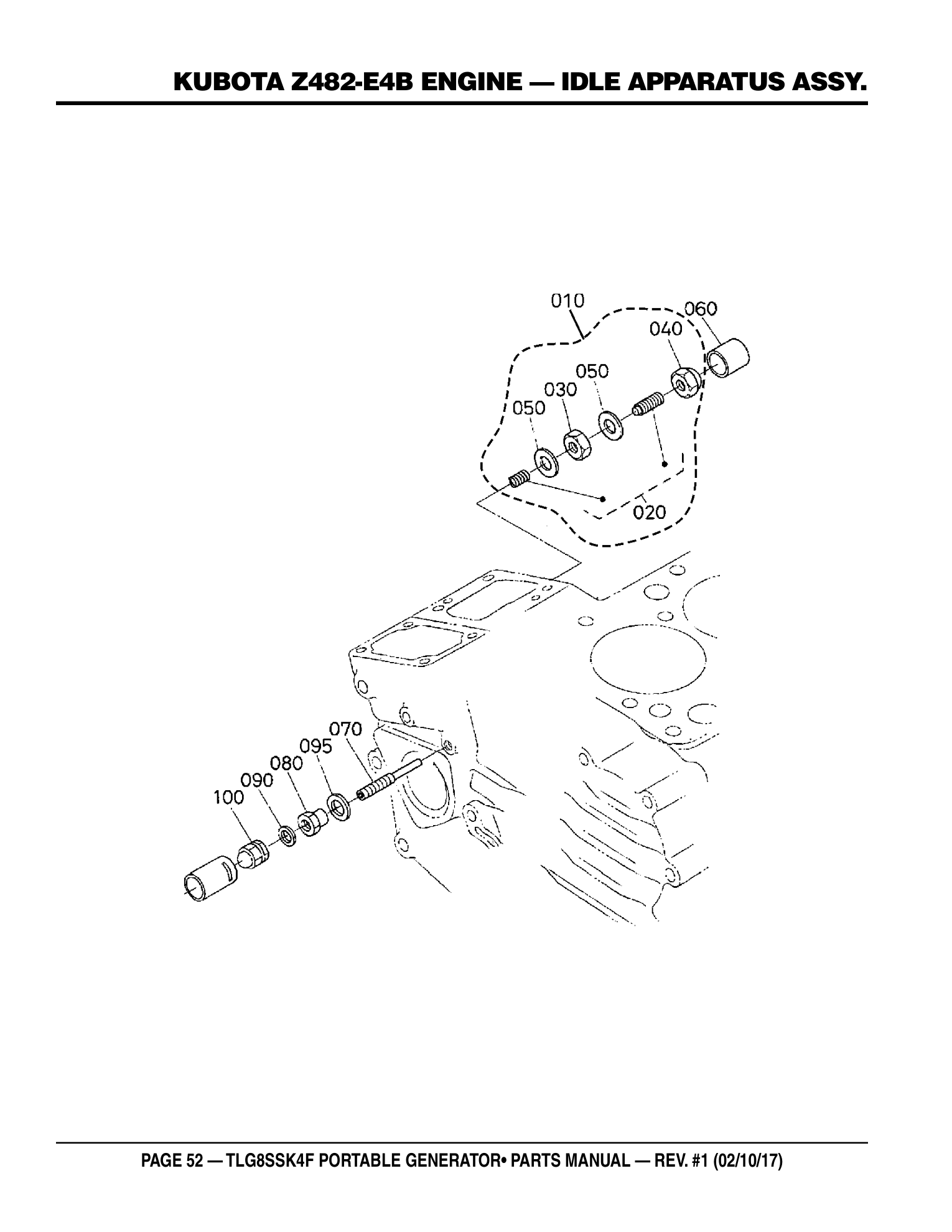 Multiquip TLG8SSK4F Generator KUBOTA Z482-E4B ENGINE - IDLE APPARATUS ASSY. parts diagram