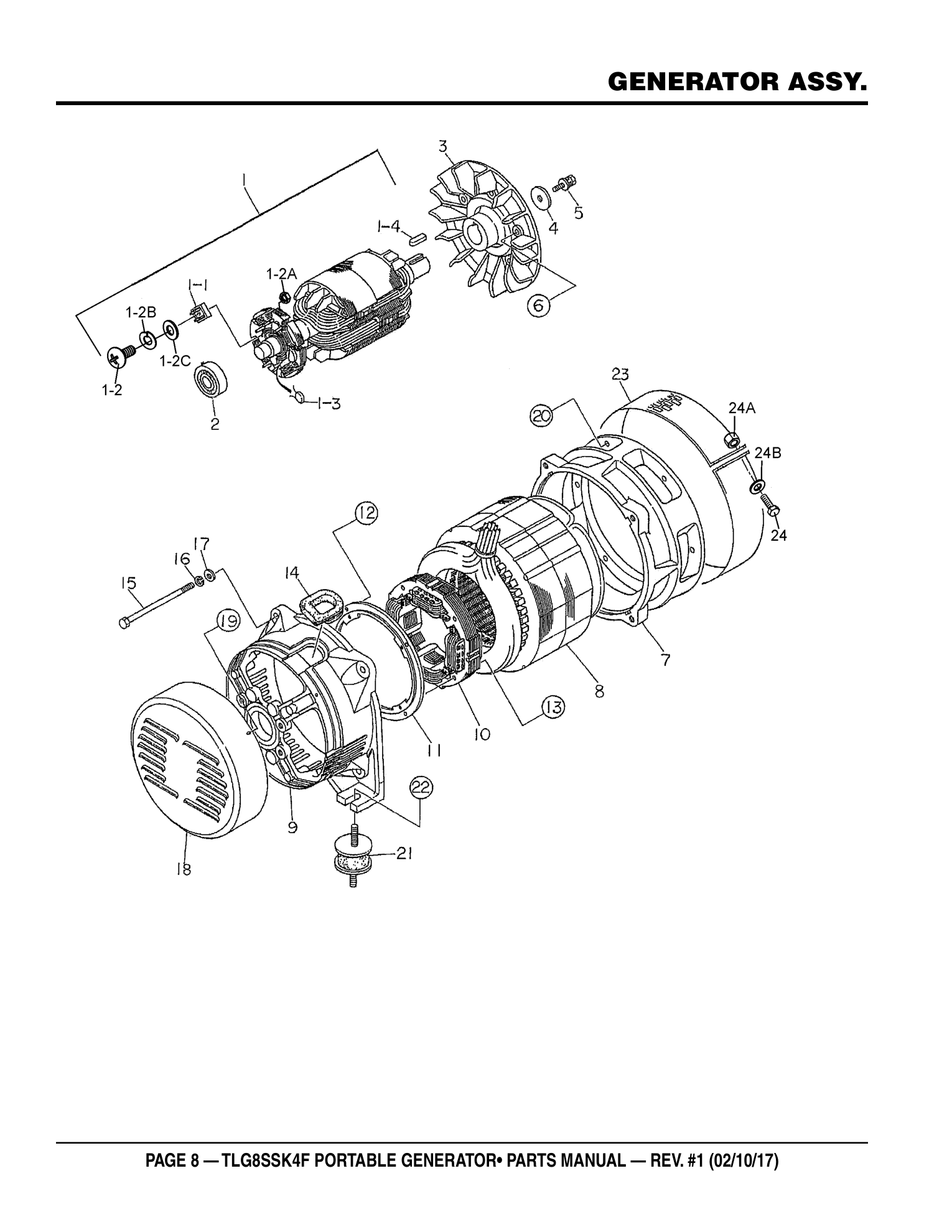 Multiquip TLG8SSK4F Generator GENERATOR ASSY. parts diagram