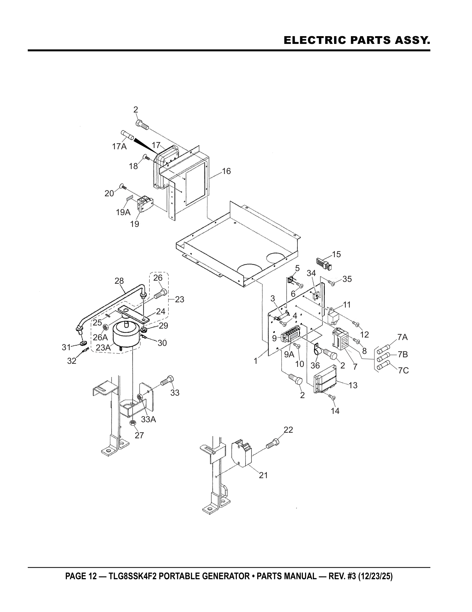 Multiquip TLG8SSK4F2 Generator ELECTRIC PARTS ASSY. parts diagram
