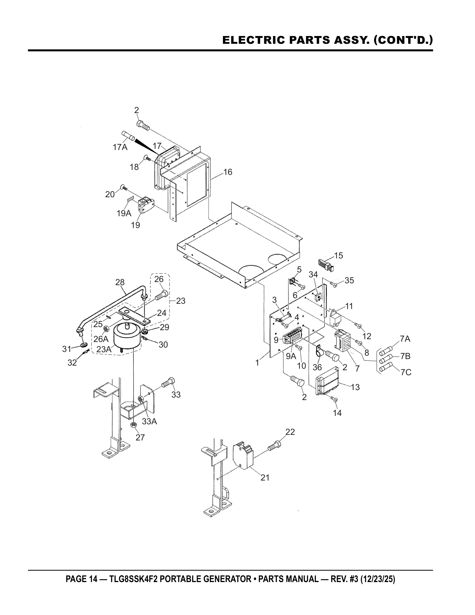 Multiquip TLG8SSK4F2 Generator ELECTRIC PARTS ASSY. (CONT'D.) parts diagram