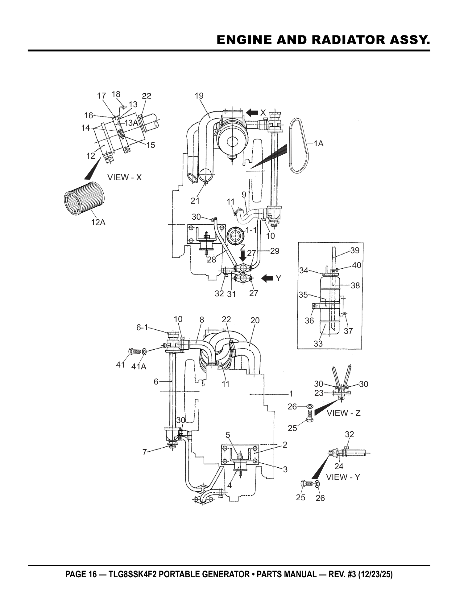 Multiquip TLG8SSK4F2 Generator ENGINE AND RADIATOR ASSY. parts diagram