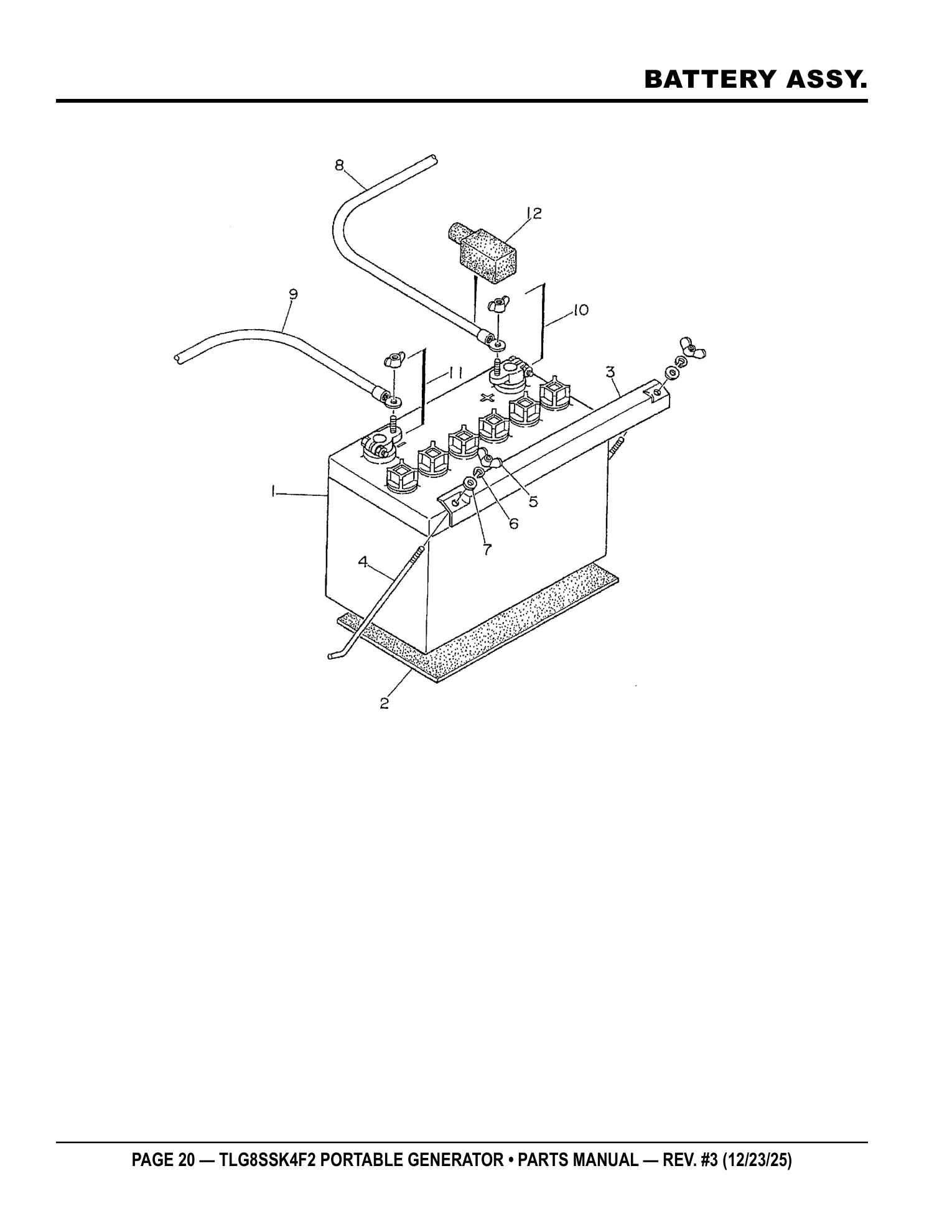 Multiquip TLG8SSK4F2 Generator BATTERY ASSY. parts diagram