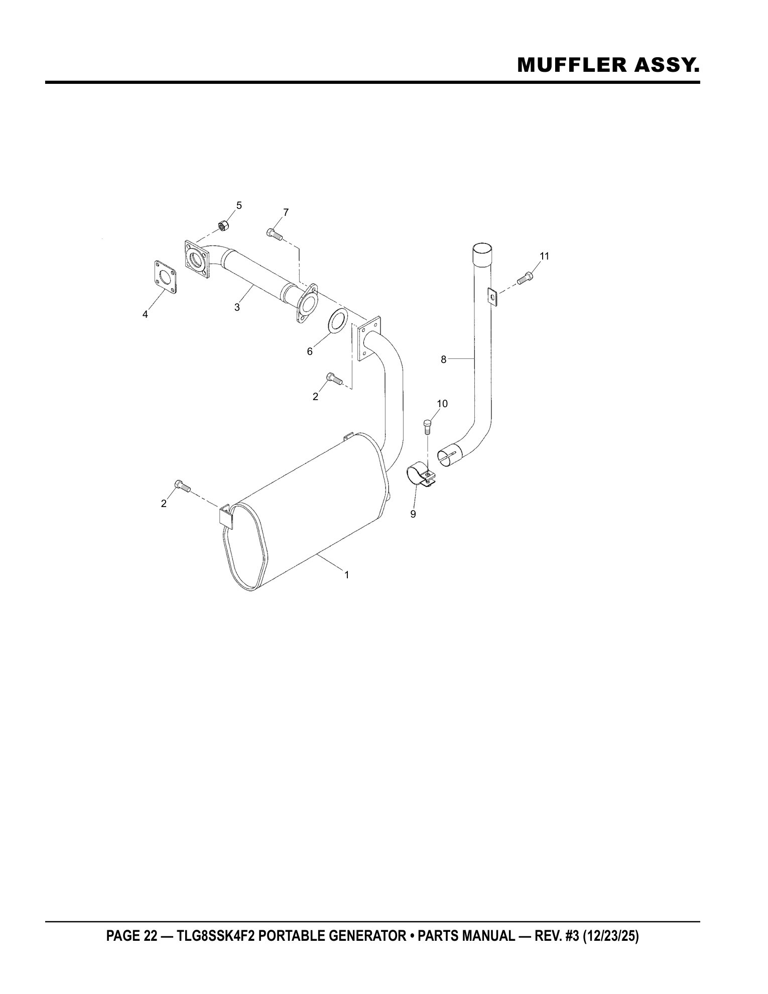 Multiquip TLG8SSK4F2 Generator MUFFLER ASSY. parts diagram