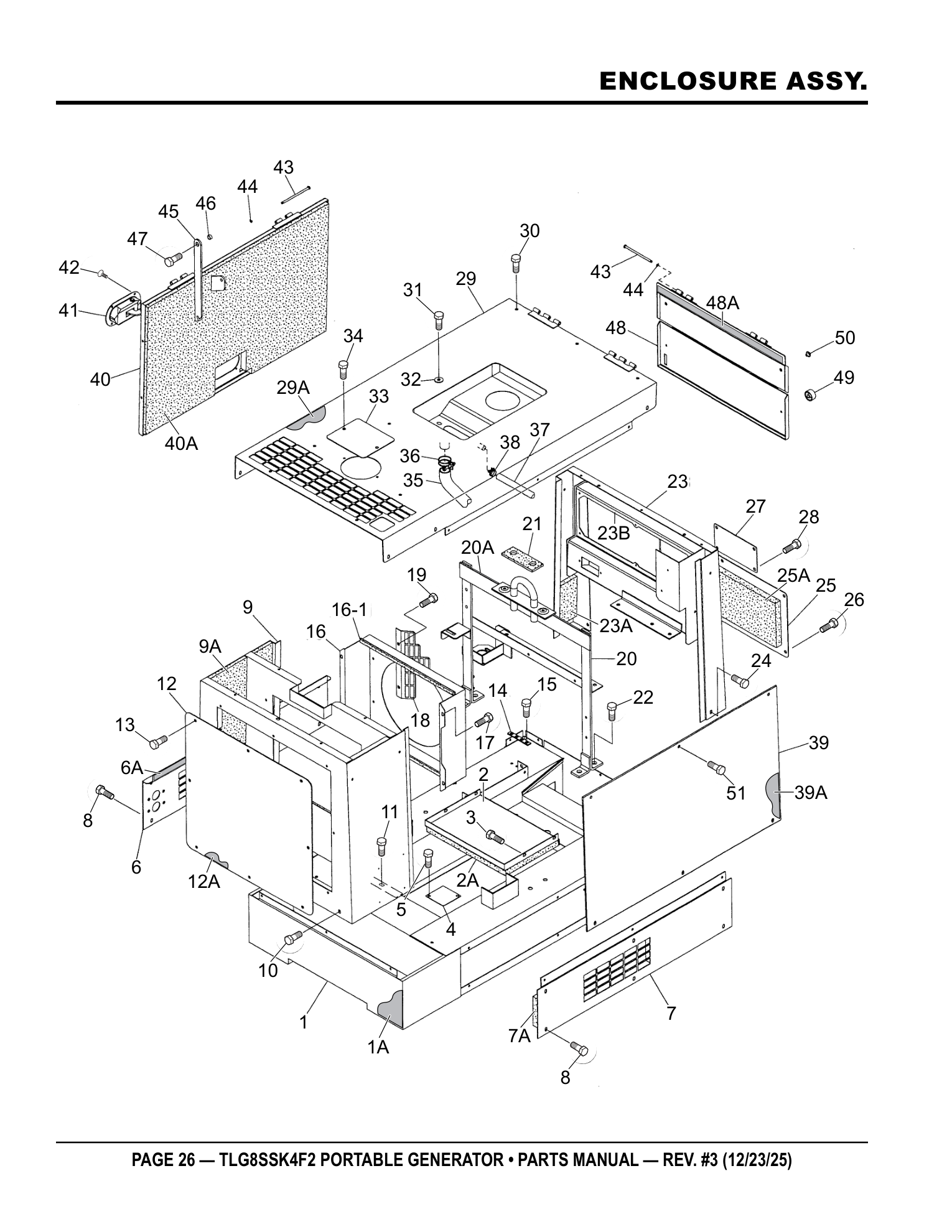 Multiquip TLG8SSK4F2 Generator ENCLOSURE ASSY. parts diagram