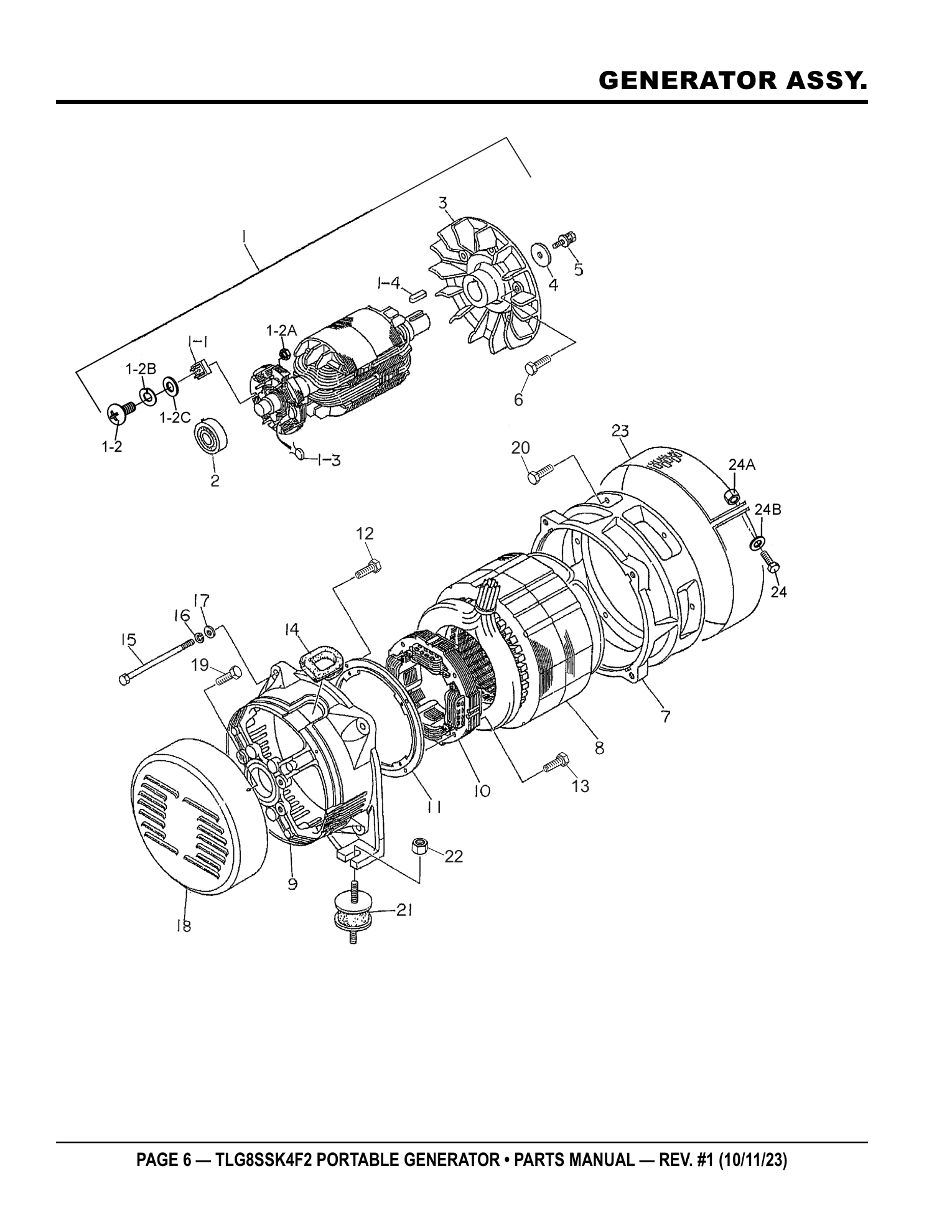 Multiquip TLG8SSK4F2 Generator GENERATOR ASSY. parts diagram