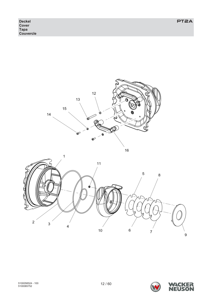 Wacker Neuson PT2 Trash Pump PT2A Deckel parts diagram