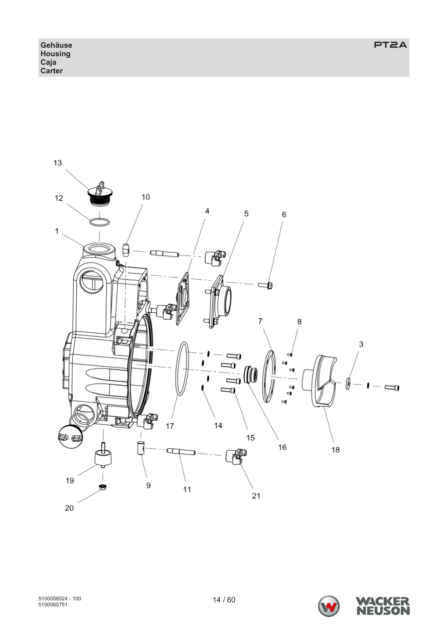 Wacker Neuson PT2 Trash Pump PT2A Gehäuse parts diagram