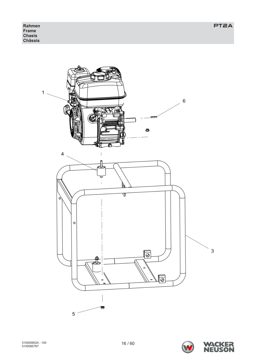 Wacker Neuson PT2 Trash Pump PT2A Rahmen parts diagram
