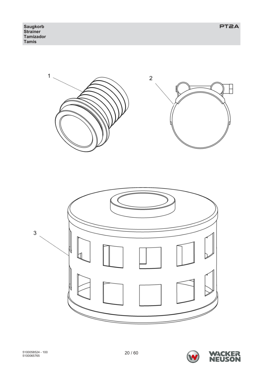 Wacker Neuson PT2 Trash Pump PT2A Saugkorb parts diagram
