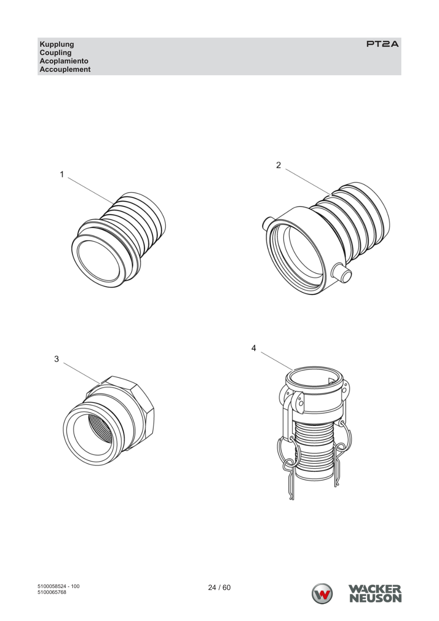 Wacker Neuson PT2 Trash Pump PT2A Kupplung parts diagram