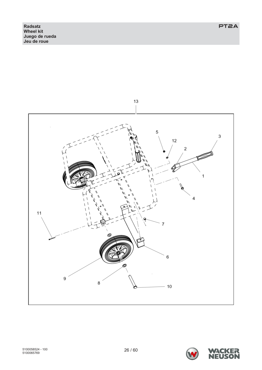 Wacker Neuson PT2 Trash Pump PT2A Radsatz parts diagram
