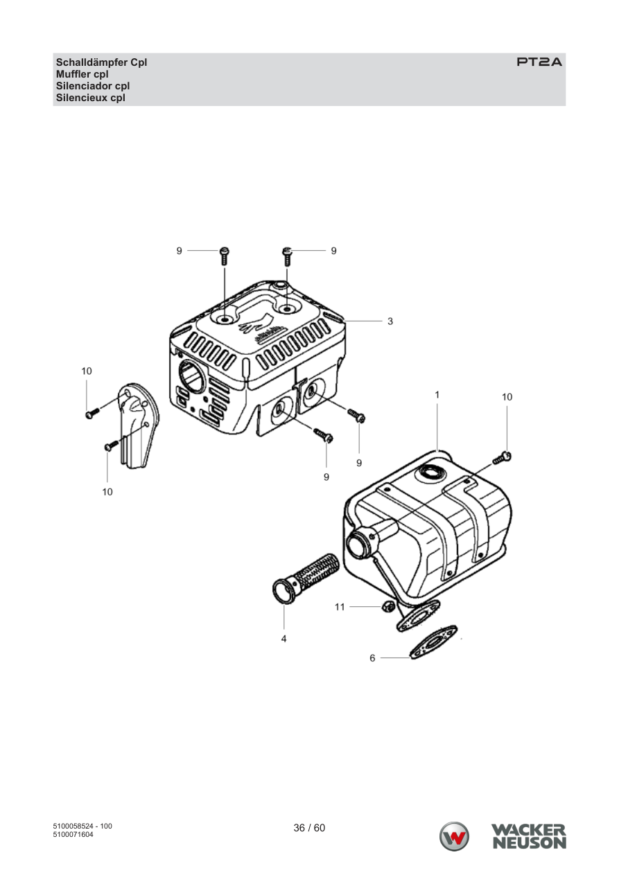 Wacker Neuson PT2 Trash Pump PT2A Schalldämpfer Cpl parts diagram