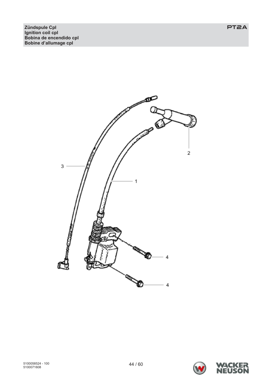Wacker Neuson PT2 Trash Pump PT2A Zündspule Cpl parts diagram