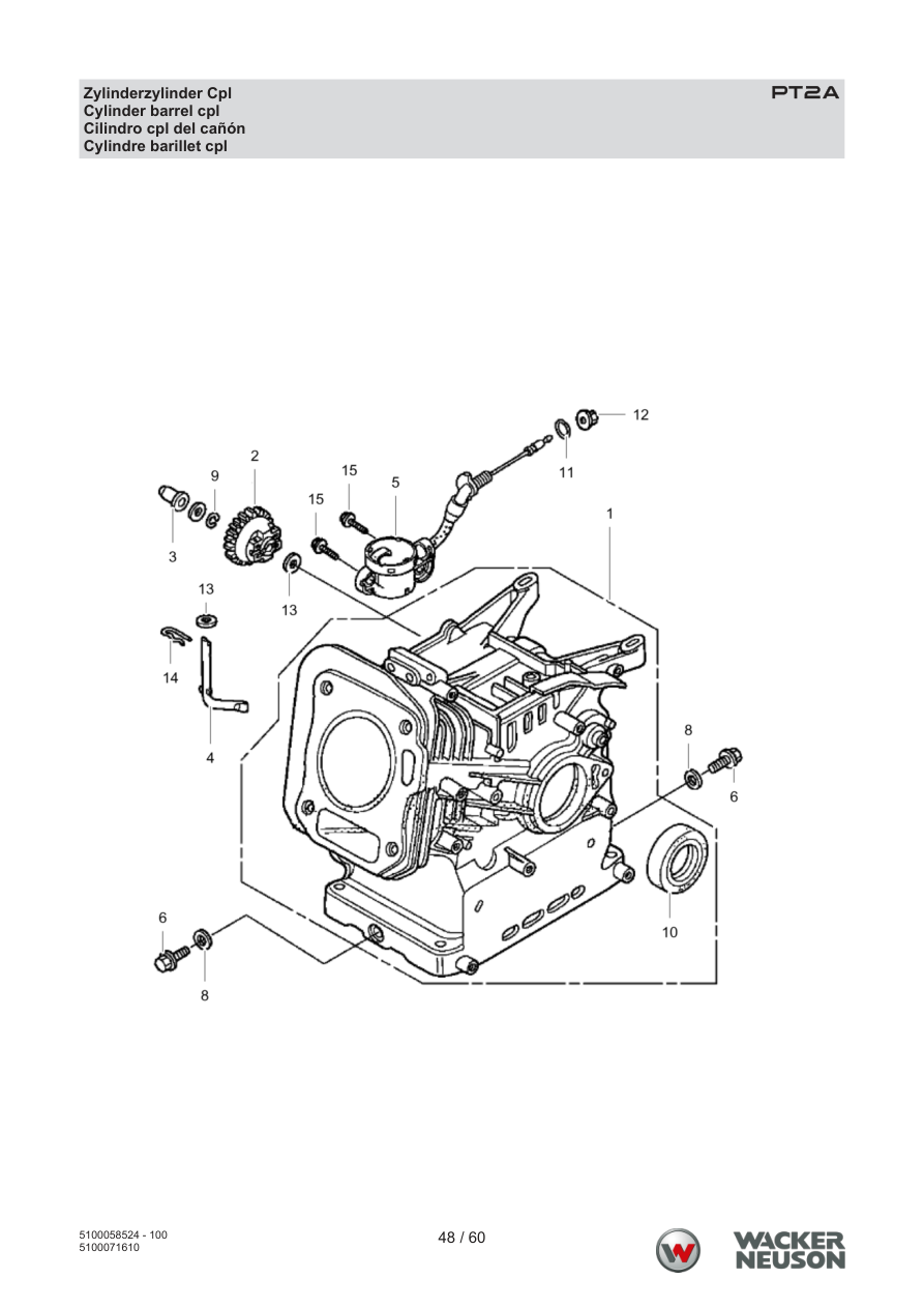 Wacker Neuson PT2 Trash Pump PT2A Zylinderzylinder Cpl parts diagram
