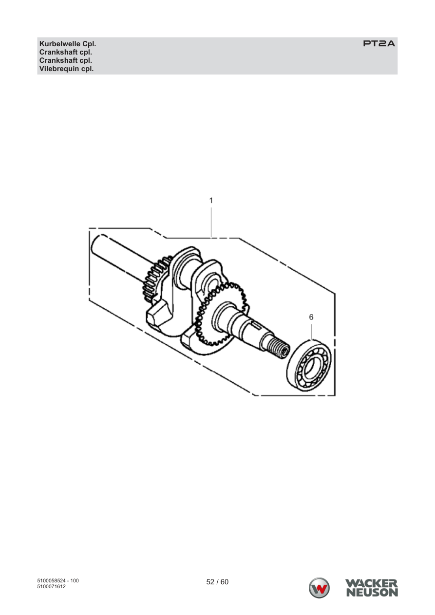 Wacker Neuson PT2 Trash Pump PT2A Kurbelwelle Cpl. parts diagram