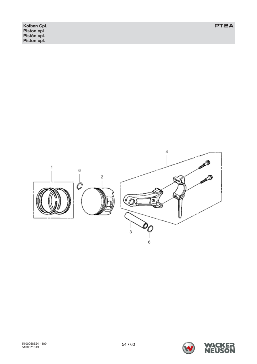 Wacker Neuson PT2 Trash Pump PT2A Kolben Cpl. parts diagram