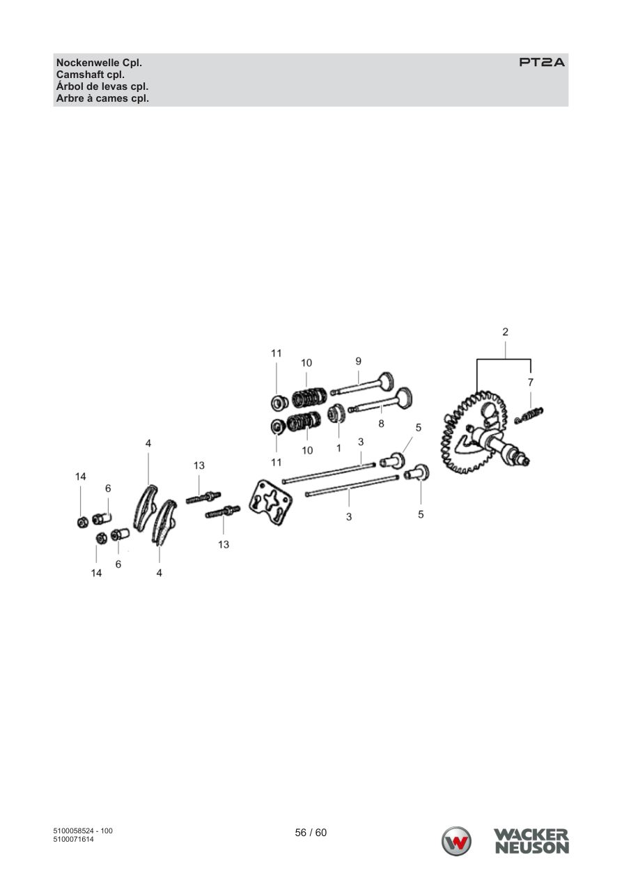Wacker Neuson PT2 Trash Pump PT2A Nockenwelle Cpl. parts diagram