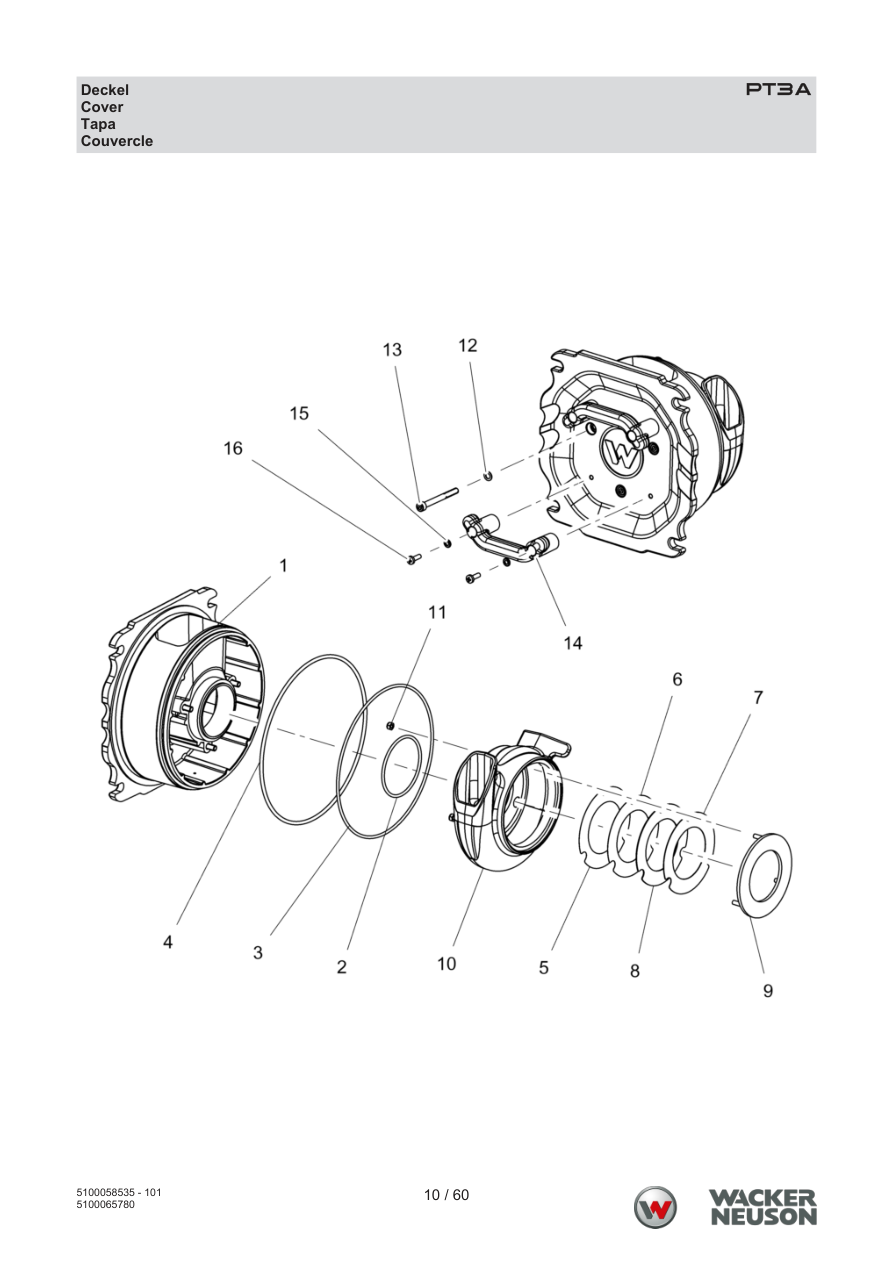 Wacker Neuson PT3 Trash Pump PT3A Deckel parts diagram