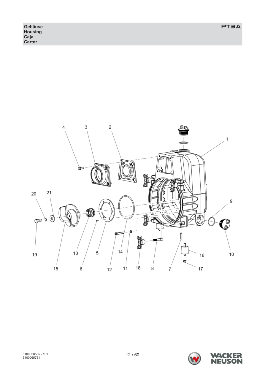 Wacker Neuson PT3 Trash Pump PT3A Gehäuse parts diagram