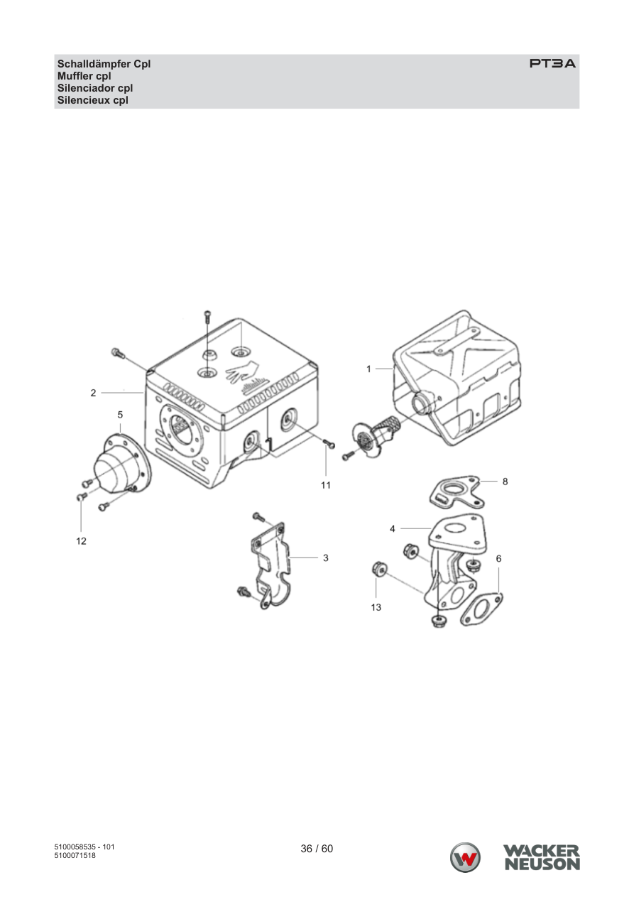 Wacker Neuson PT3 Trash Pump PT3A Schalldämpfer Cpl parts diagram