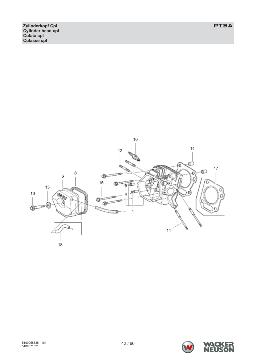 Wacker Neuson PT3 Trash Pump PT3A Zylinderkopf Cpl parts diagram