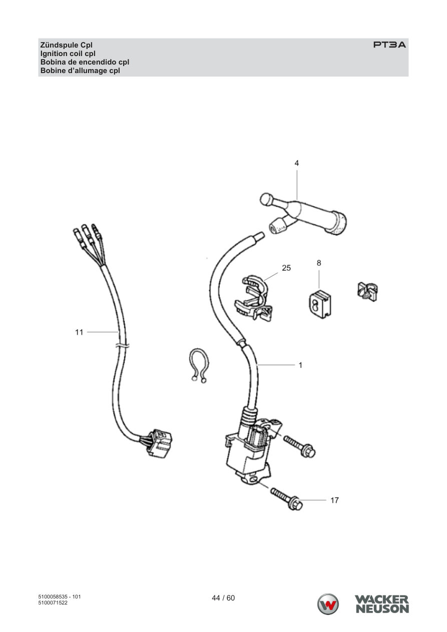 Wacker Neuson PT3 Trash Pump PT3A Zündspule Cpl parts diagram
