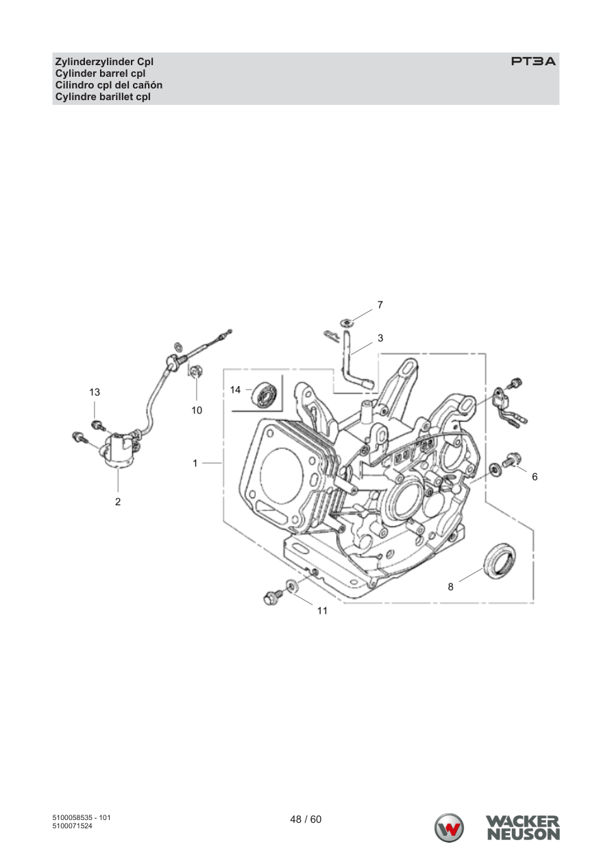 Wacker Neuson PT3 Trash Pump PT3A Zylinderzylinder Cpl parts diagram