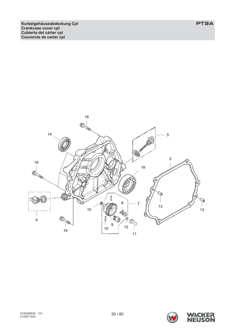 Wacker Neuson PT3 Trash Pump PT3A Kurbelgehäuseabdeckung Cpl parts diagram