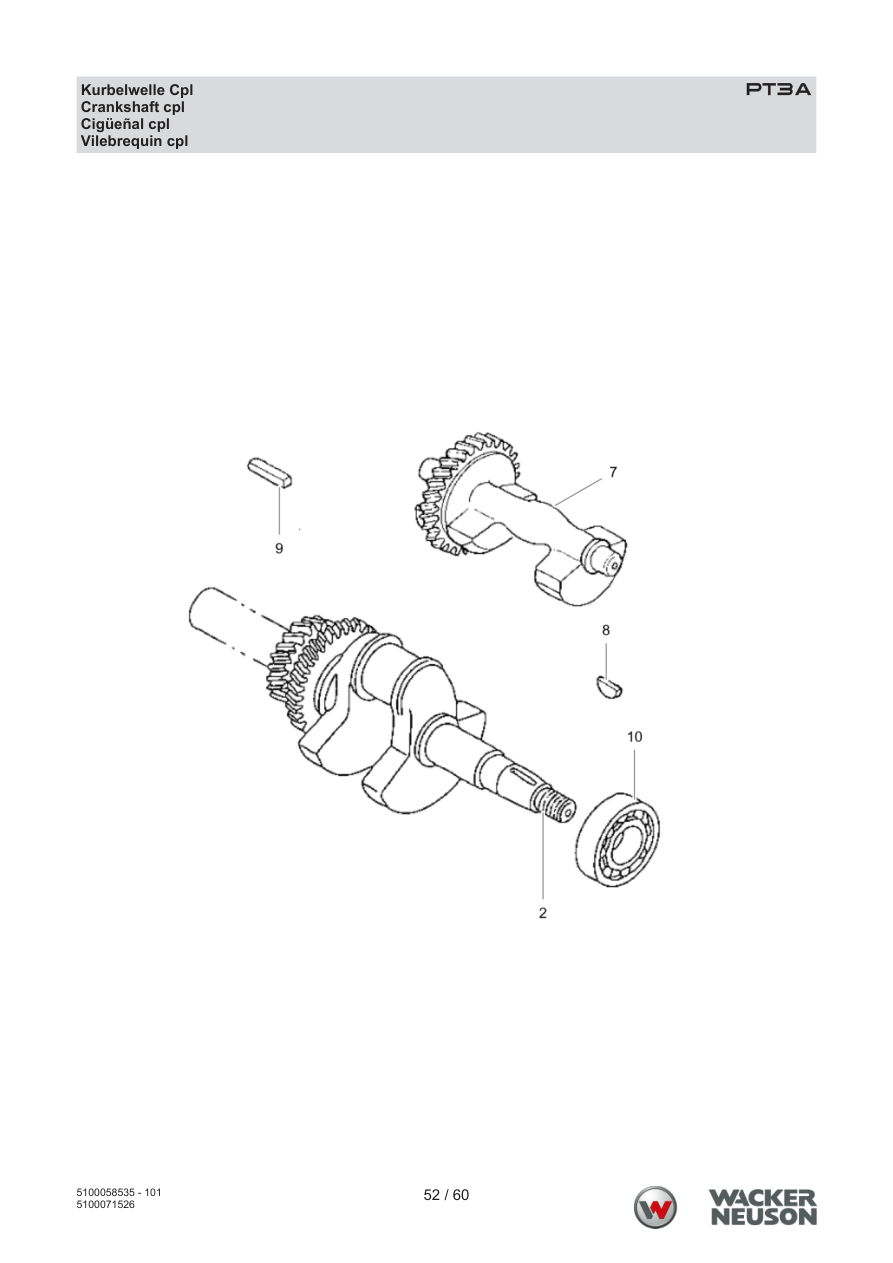 Wacker Neuson PT3 Trash Pump PT3A Kurbelwelle Cpl parts diagram