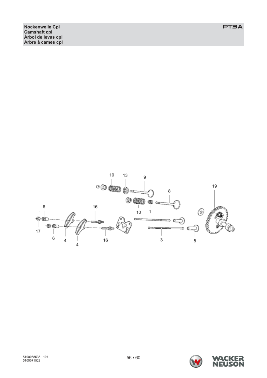 Wacker Neuson PT3 Trash Pump PT3A Nockenwelle Cpl parts diagram