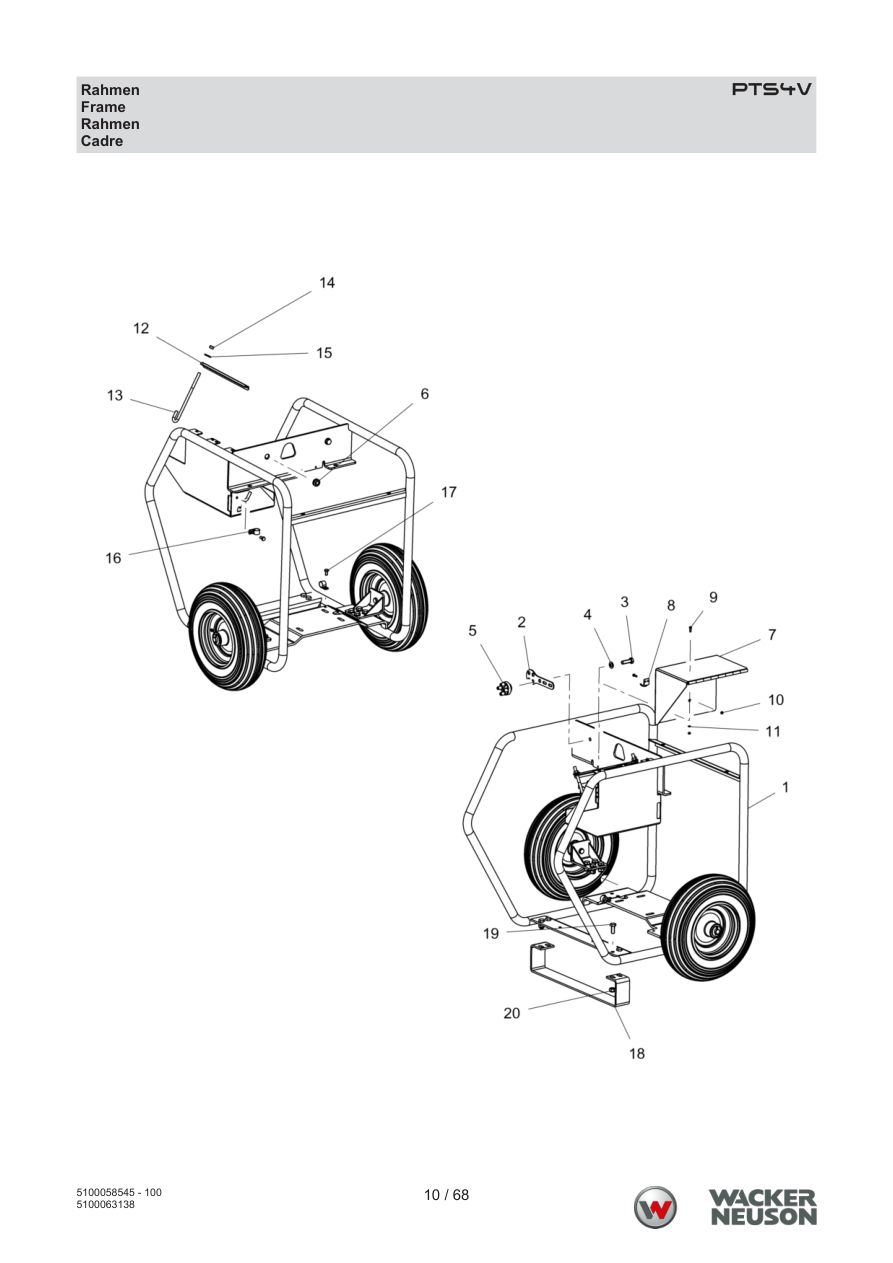 Wacker Neuson PTS4 Trash Pump PTS4V Rahmen parts diagram