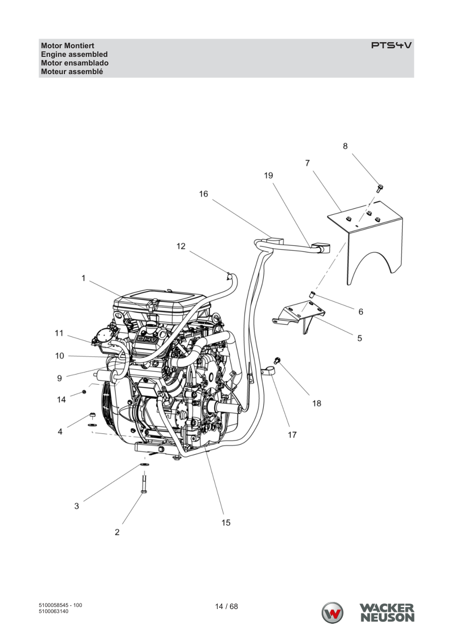 Wacker Neuson PTS4 Trash Pump PTS4V Motor Montiert parts diagram