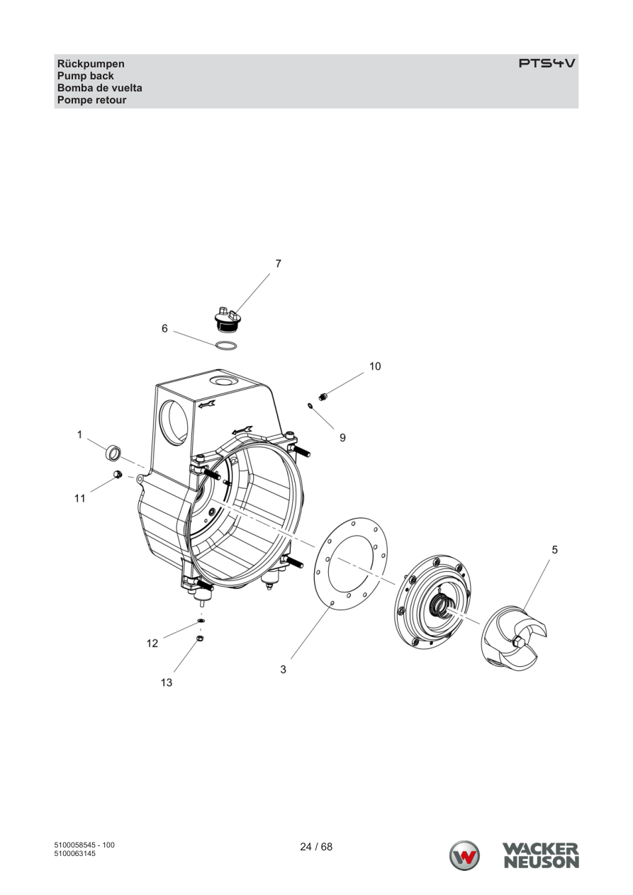 Wacker Neuson PTS4 Trash Pump PTS4V Rückpumpen parts diagram