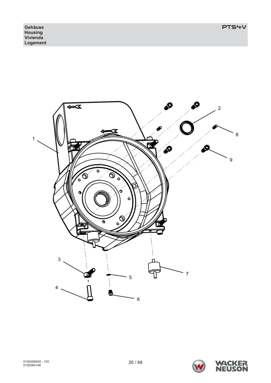 Wacker Neuson PTS4 Trash Pump PTS4V Gehäuse parts diagram