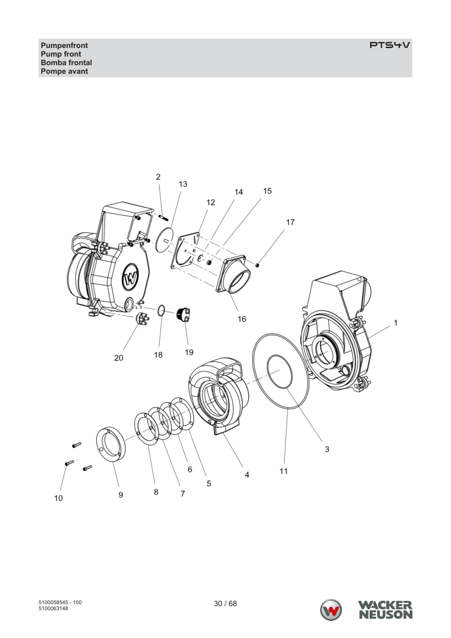 Wacker Neuson PTS4 Trash Pump PTS4V Pumpenfront parts diagram