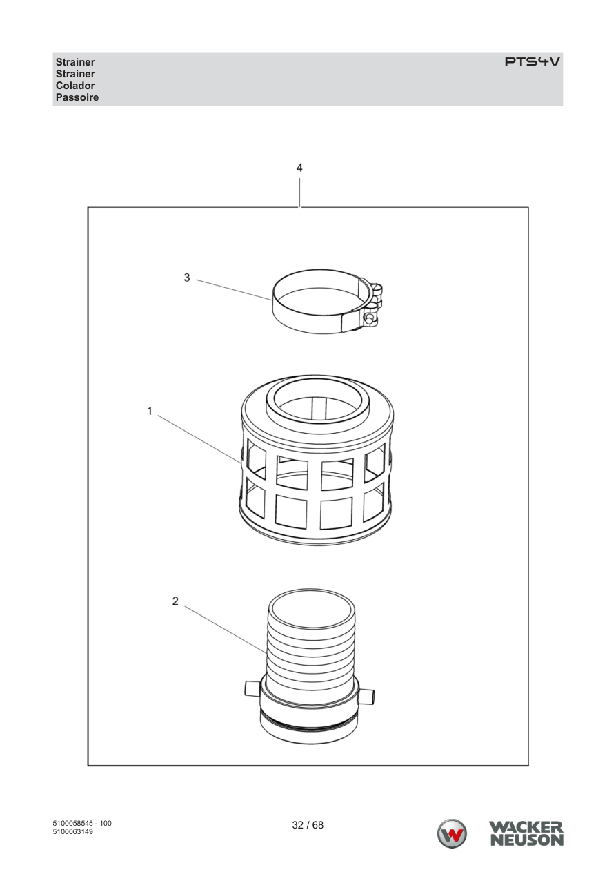 Wacker Neuson PTS4 Trash Pump PTS4V Strainer parts diagram