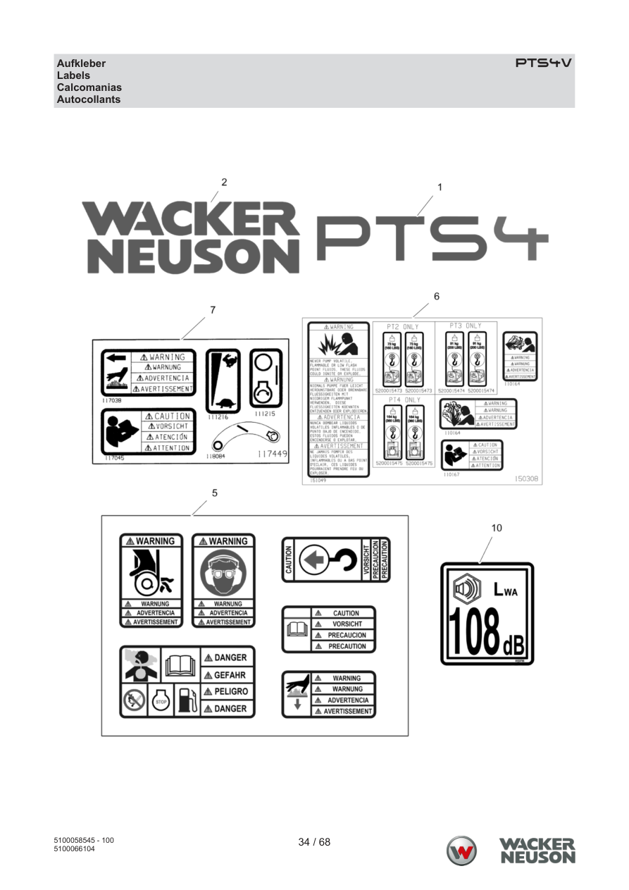 Wacker Neuson PTS4 Trash Pump PTS4V Aufkleber parts diagram