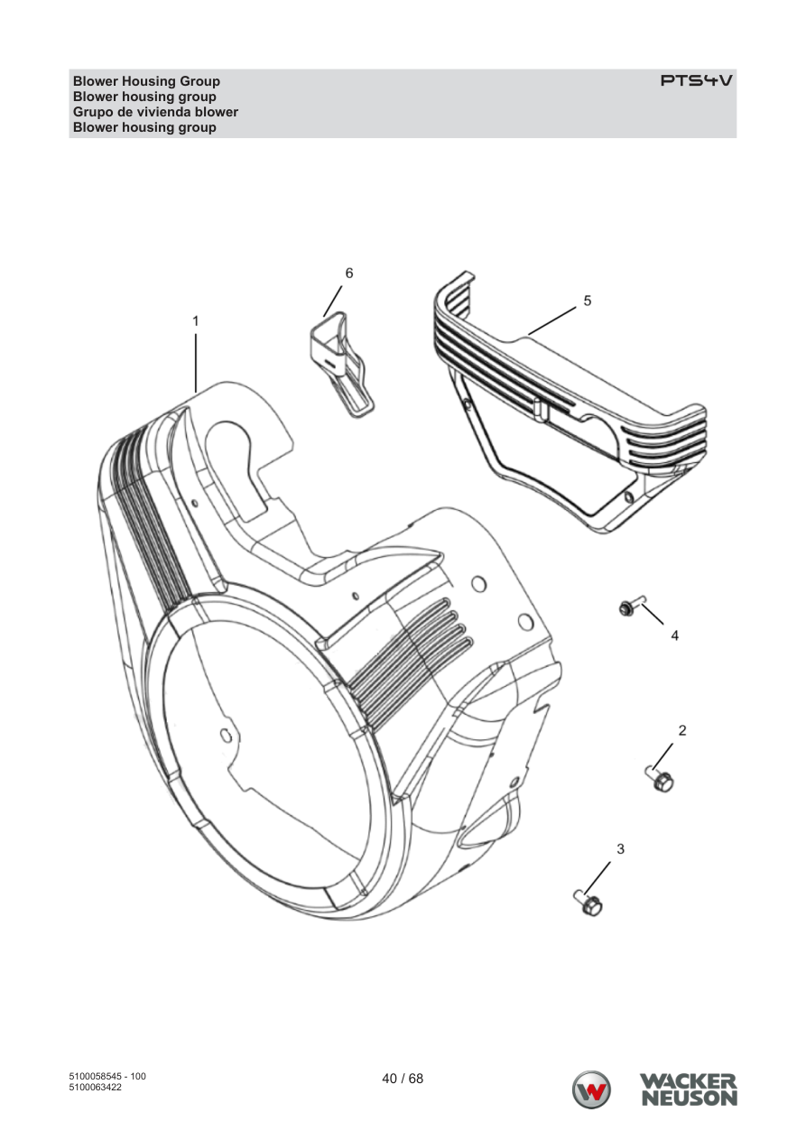 Wacker Neuson PTS4 Trash Pump PTS4V Blower Housing Group parts diagram