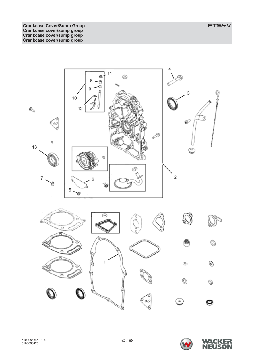 Wacker Neuson PTS4 Trash Pump PTS4V Crankcase Cover/Sump Group parts diagram