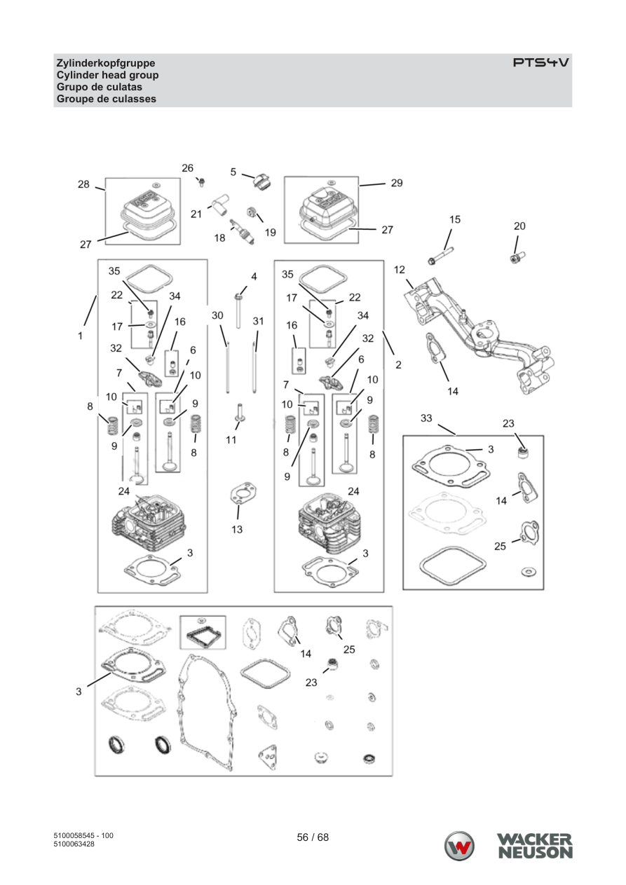 Wacker Neuson PTS4 Trash Pump PTS4V Zylinderkopfgruppe parts diagram