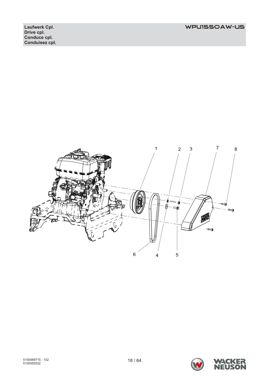 Wacker Neuson WPU1550 Vibratory Plate WPU1550AW-US Laufwerk Cpl. parts diagram