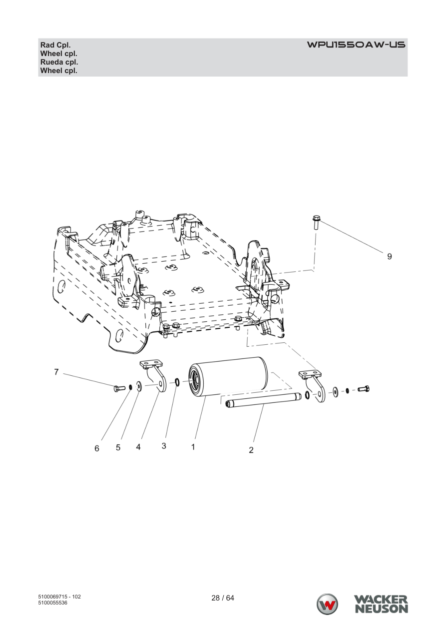 Wacker Neuson WPU1550 Vibratory Plate WPU1550AW-US Rad Cpl. parts diagram