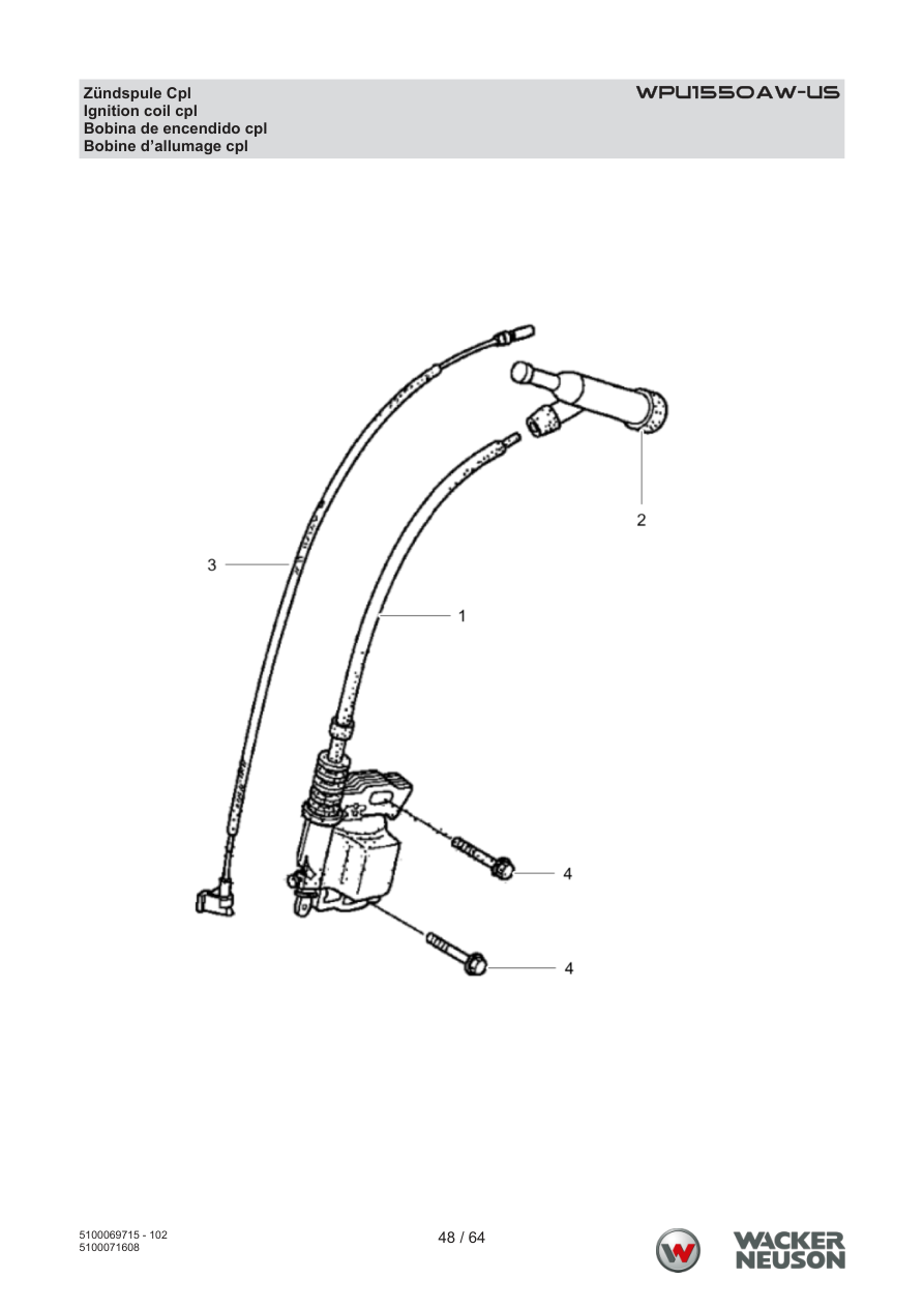 Wacker Neuson WPU1550 Vibratory Plate WPU1550AW-US Zündspule Cpl parts diagram