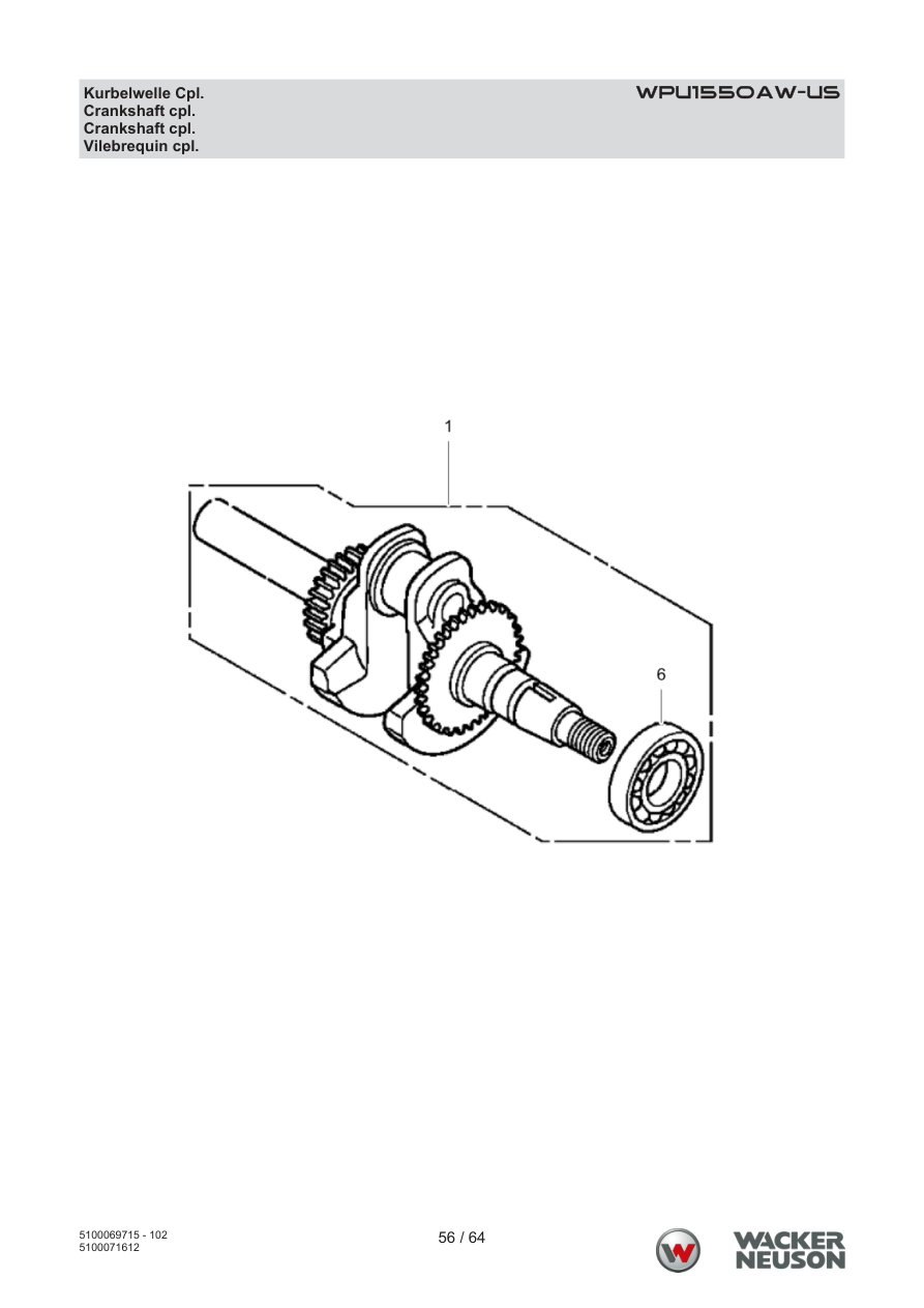 Wacker Neuson WPU1550 Vibratory Plate WPU1550AW-US Kurbelwelle Cpl. parts diagram