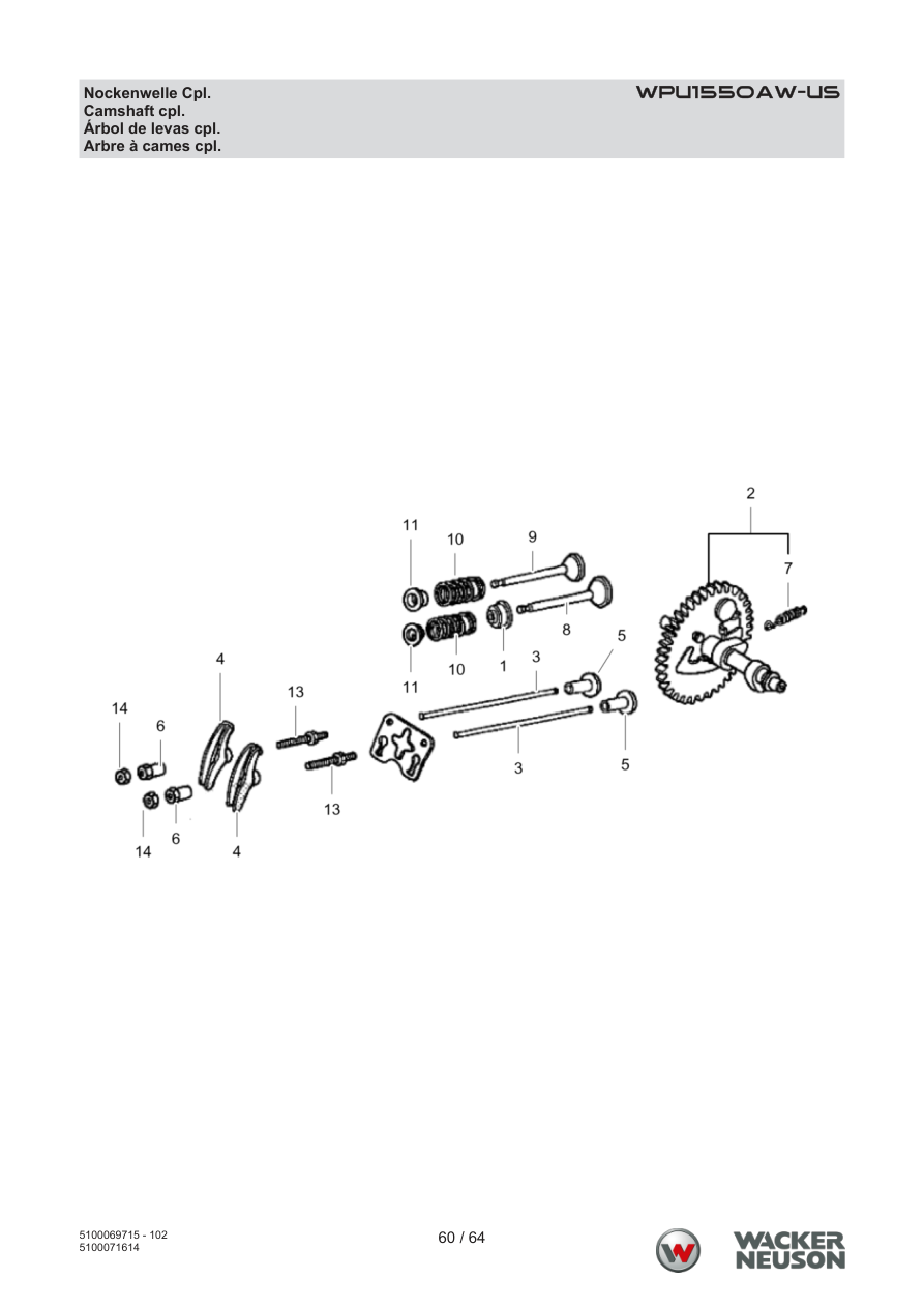 Wacker Neuson WPU1550 Vibratory Plate WPU1550AW-US Nockenwelle Cpl. parts diagram