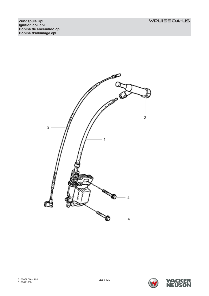 Wacker Neuson WPU1550 Vibratory Plate WPU1550A-US Zündspule Cpl parts diagram