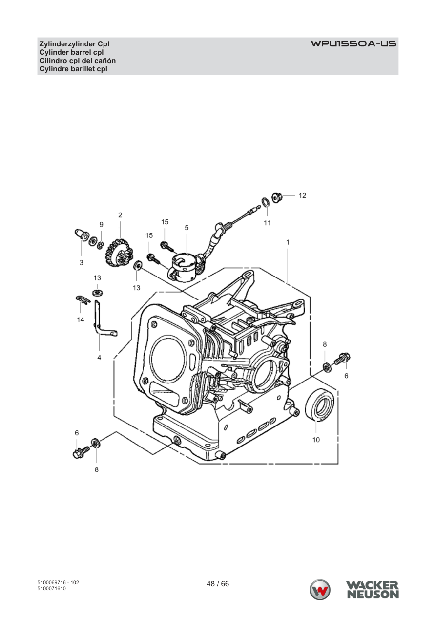 Wacker Neuson WPU1550 Vibratory Plate WPU1550A-US Zylinderzylinder Cpl parts diagram