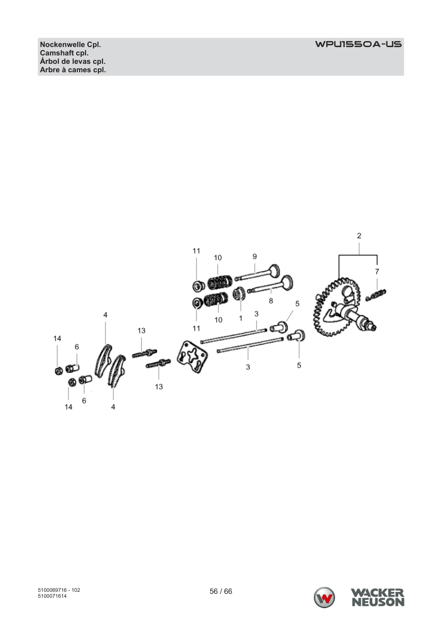 Wacker Neuson WPU1550 Vibratory Plate WPU1550A-US Nockenwelle Cpl. parts diagram