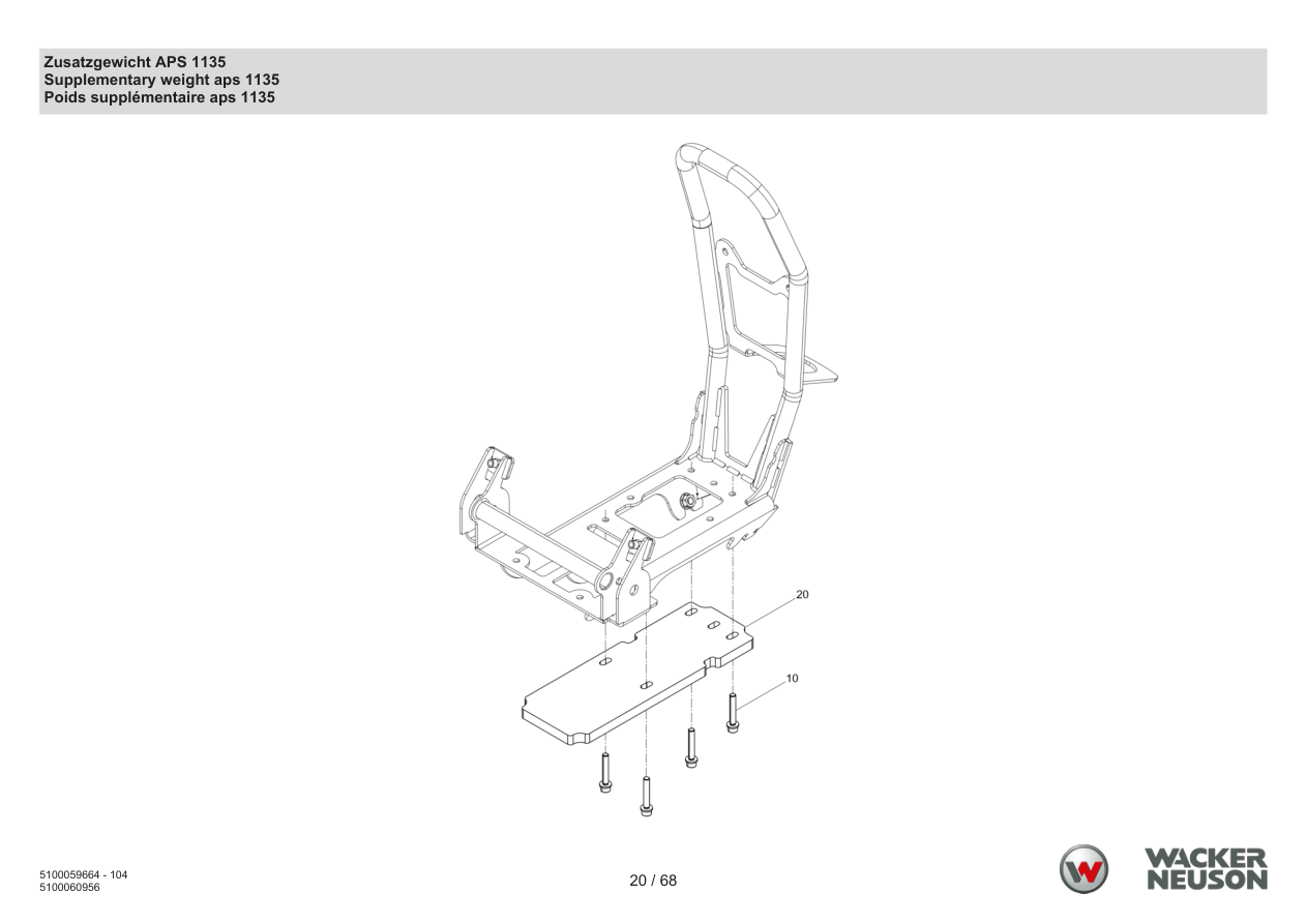 Wacker Neuson APS1135 Vibratory Plate Additional weight APS 1135 parts diagram